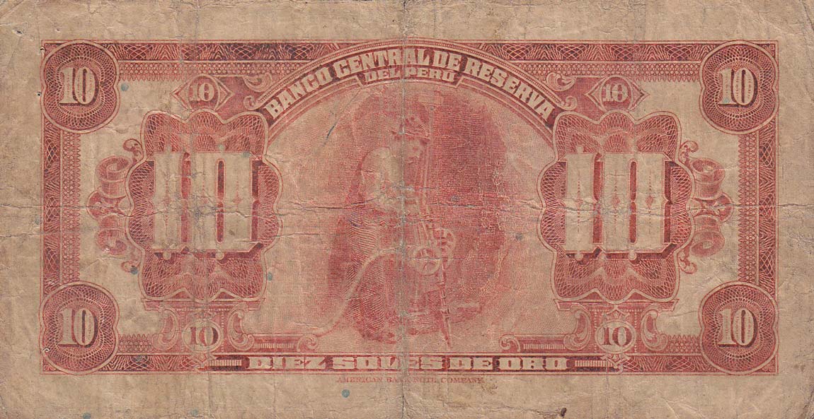 Back of Peru p67a: 10 Soles from 1933