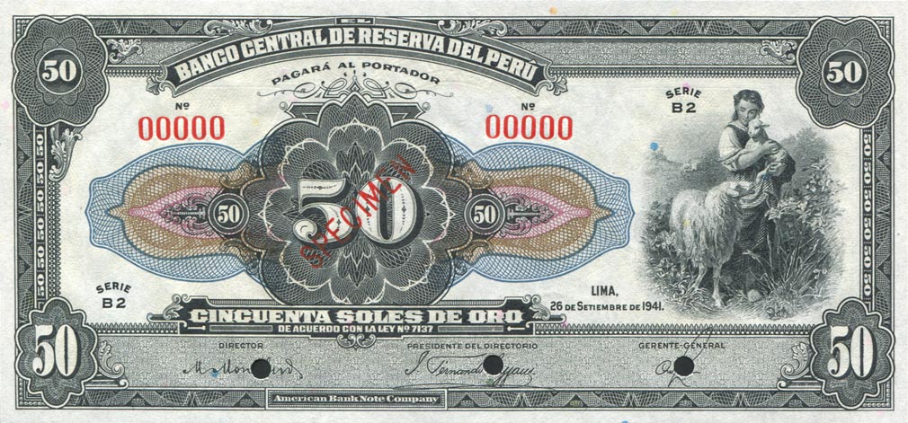 Front of Peru p68As: 50 Soles from 1941