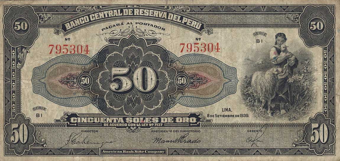 Front of Peru p68b: 50 Soles from 1939