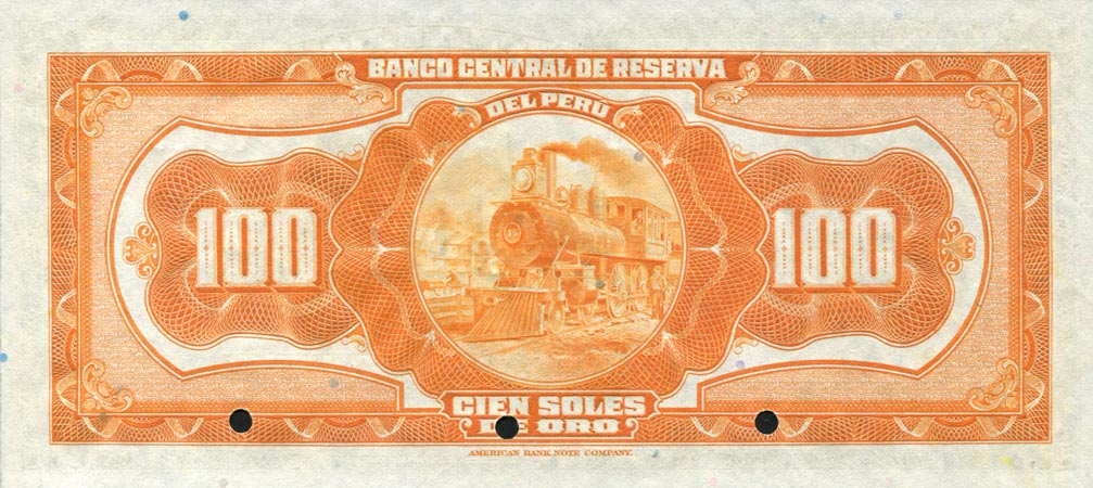 Back of Peru p69As: 100 Soles from 1941