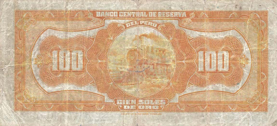 Back of Peru p69a: 100 Soles from 1933