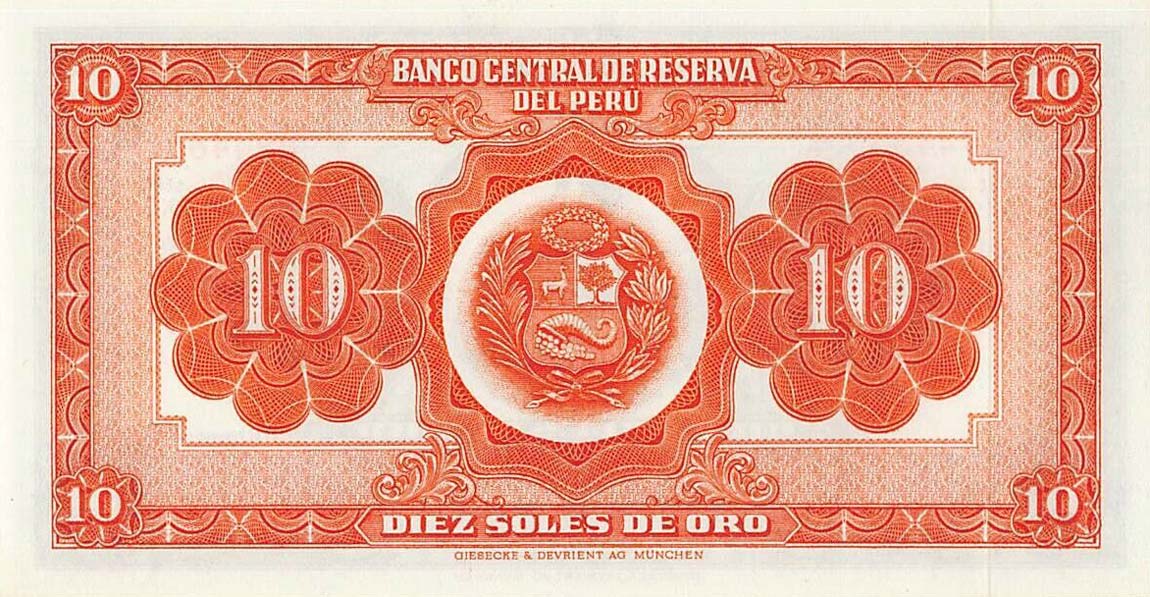 Back of Peru p75: 10 Soles from 1955