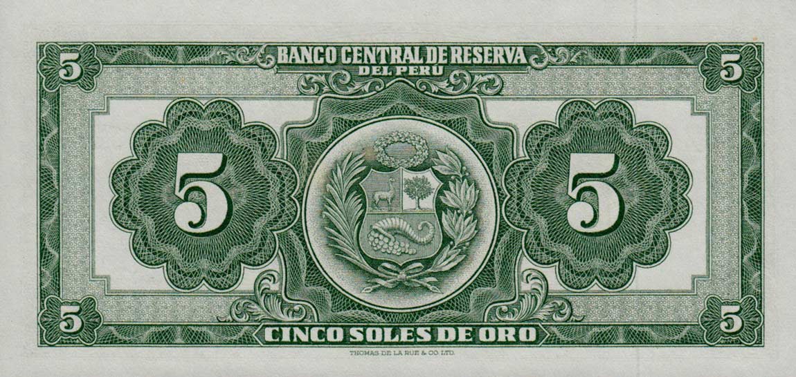 Back of Peru p76a: 5 Soles from 1956