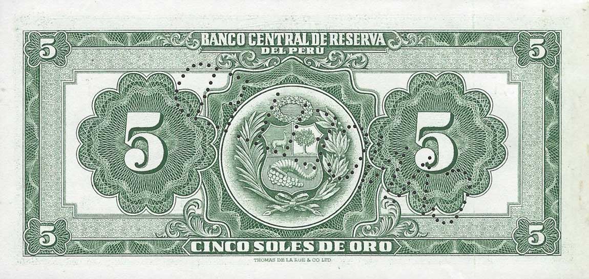 Back of Peru p76s: 5 Soles from 1956