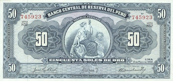 Front of Peru p78a: 50 Soles from 1956