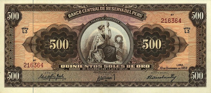 Front of Peru p80b: 500 Soles from 1959