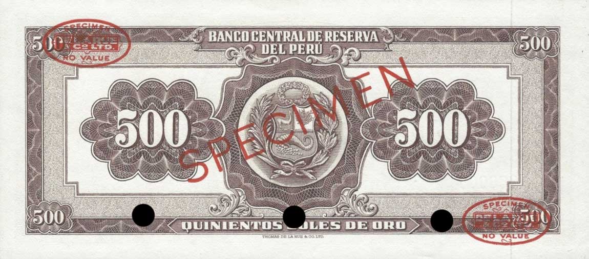 Back of Peru p87s: 500 Soles de Oro from 1962