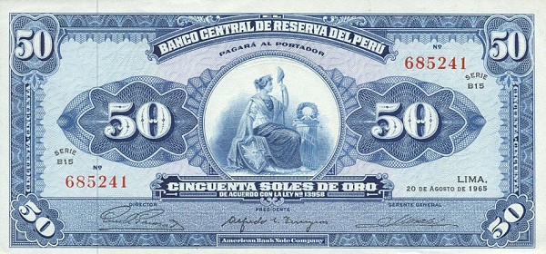 Front of Peru p89a: 50 Soles de Oro from 1965