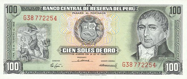 Front of Peru p95a: 100 Soles de Oro from 1968