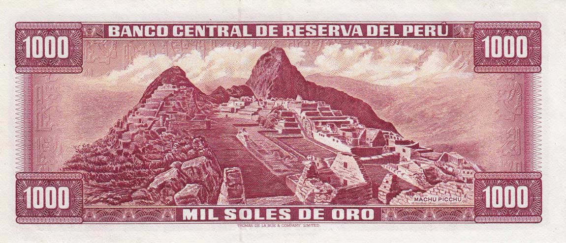 Back of Peru p98a: 1000 Soles de Oro from 1968