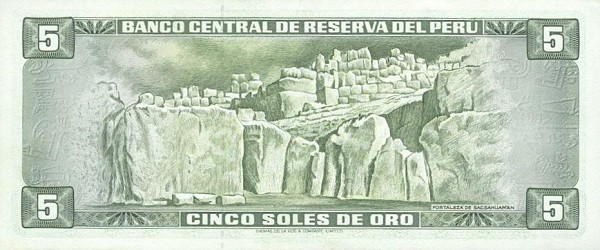 Back of Peru p99b: 5 Soles de Oro from 1970