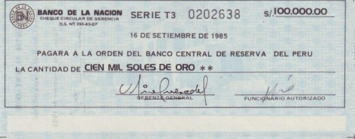Front of Peru pR2: 100000 Soles from 1985
