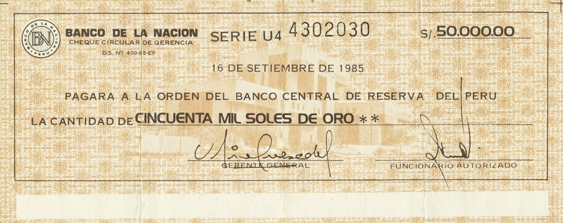 Front of Peru pR6: 50000 Soles from 1985