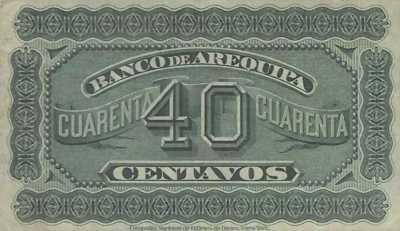 Back of Peru pS116r: 40 Centavos from 1874