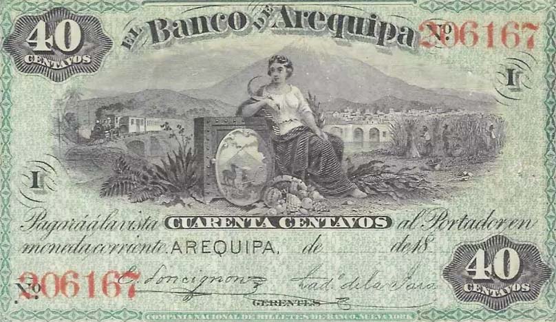 Front of Peru pS116r: 40 Centavos from 1874