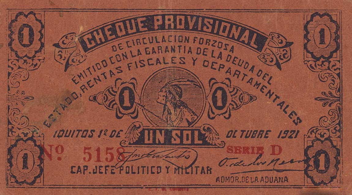 Front of Peru pS604: 1 Sol from 1921