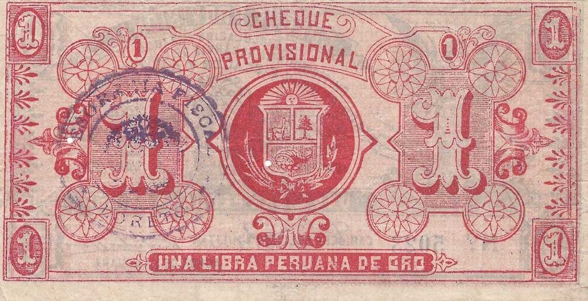 Back of Peru pS606a: 1 Libra from 1921