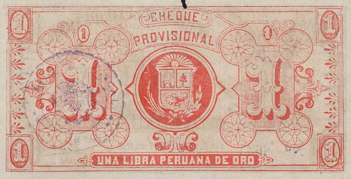 Back of Peru pS606b: 1 Libra from 1921