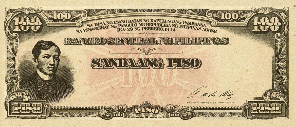 Front of Philippines p116r: 100 Piso from 1944