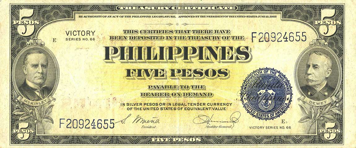 Front of Philippines p119a: 5 Pesos from 1949