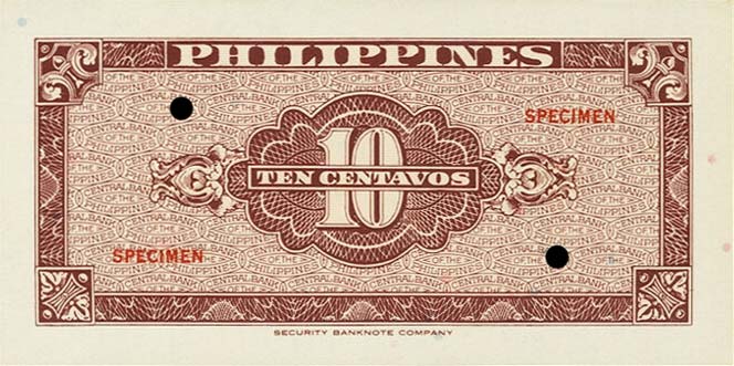 Back of Philippines p127s: 10 Centavos from 1949