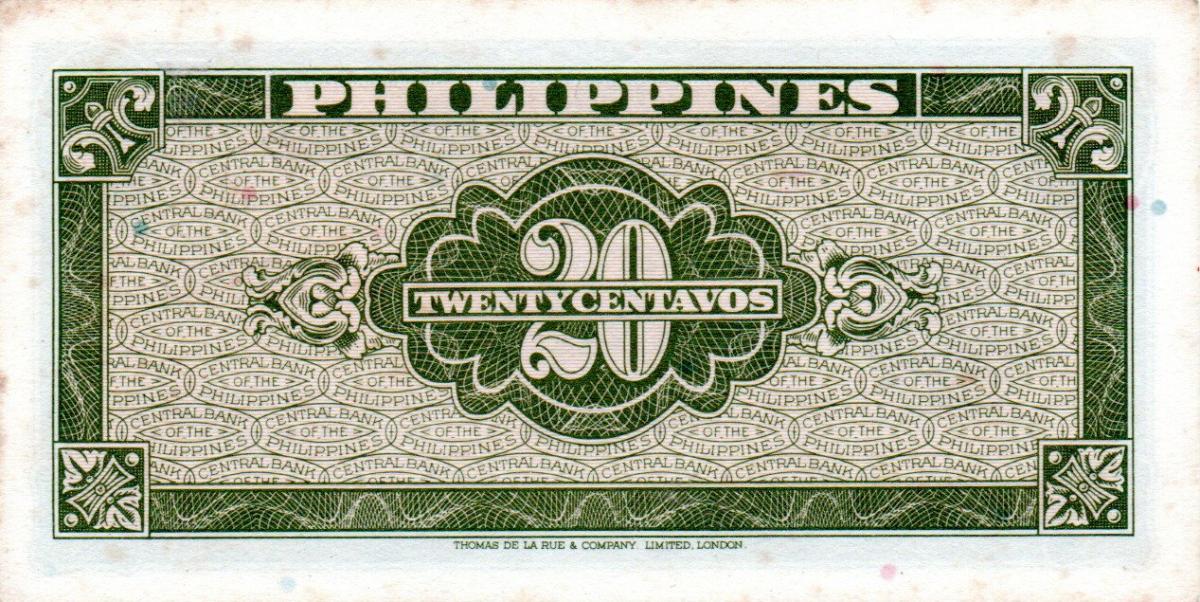 Back of Philippines p130b: 20 Centavos from 1949