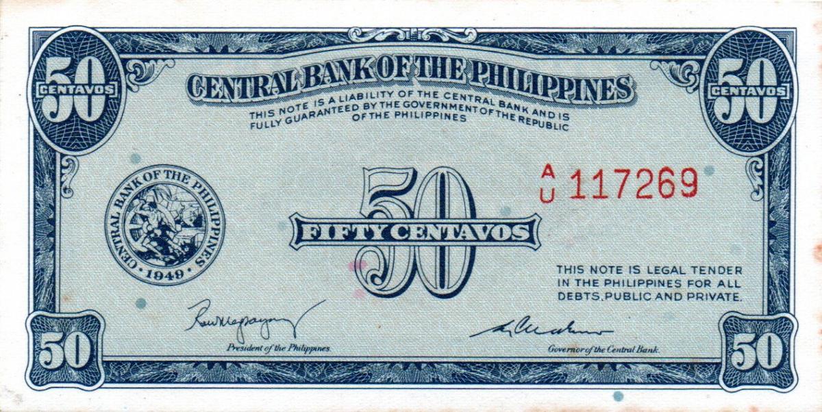 Front of Philippines p131a: 50 Centavos from 1949