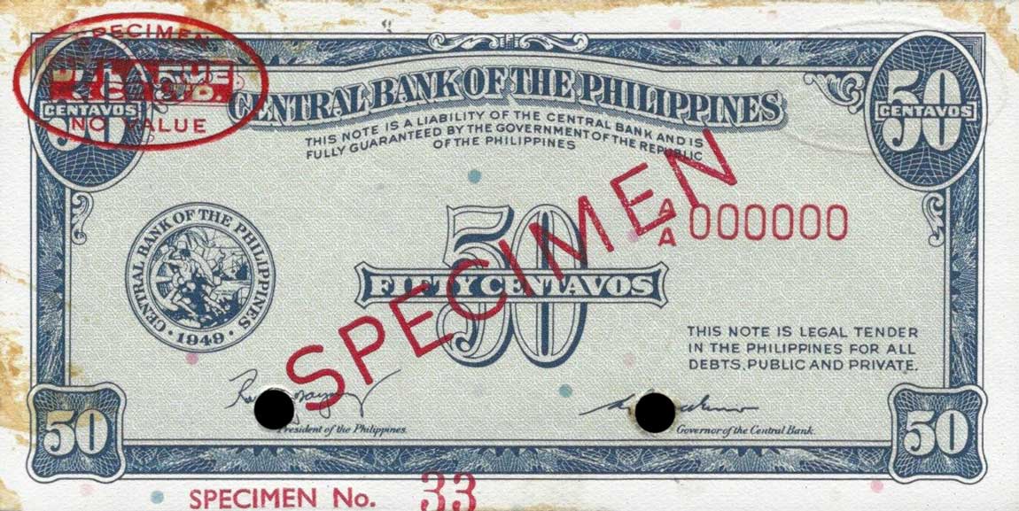 Front of Philippines p131s: 50 Centavos from 1949