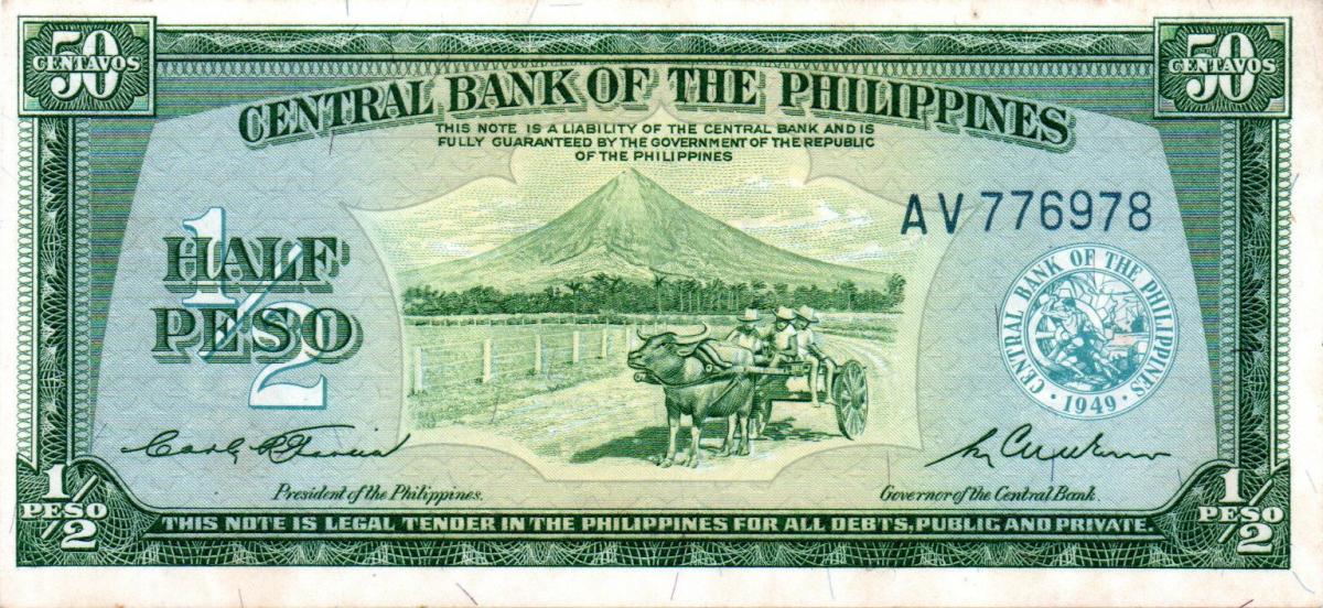 Front of Philippines p132a: 0.5 Peso from 1949