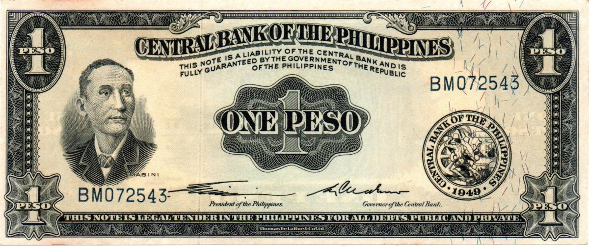 Front of Philippines p133b: 1 Peso from 1949