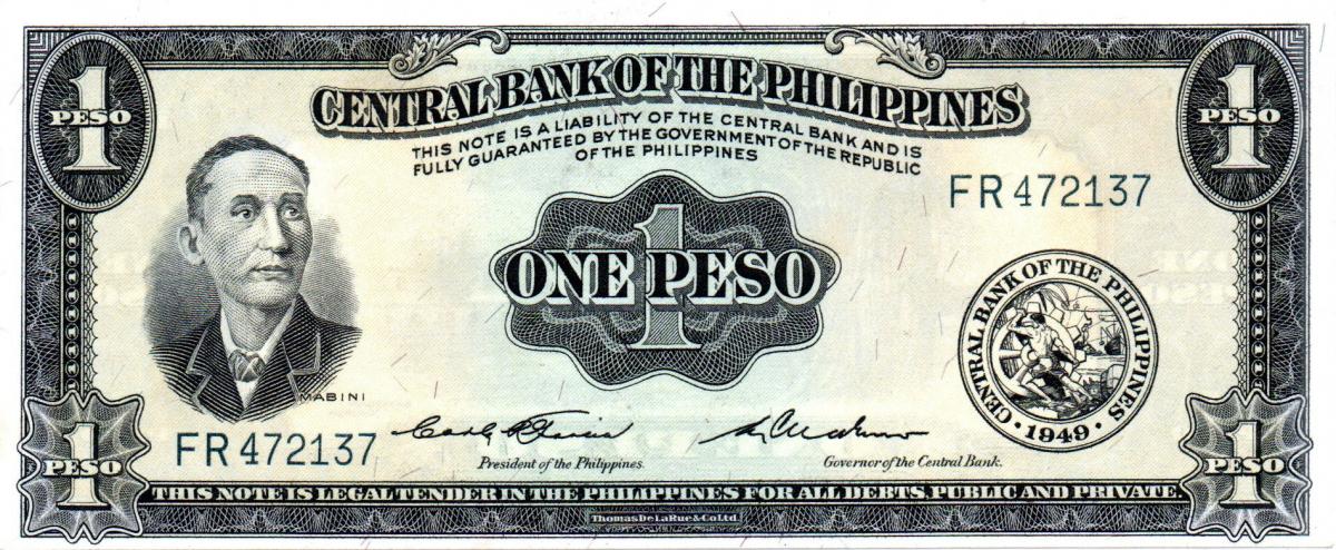 Front of Philippines p133d: 1 Peso from 1949