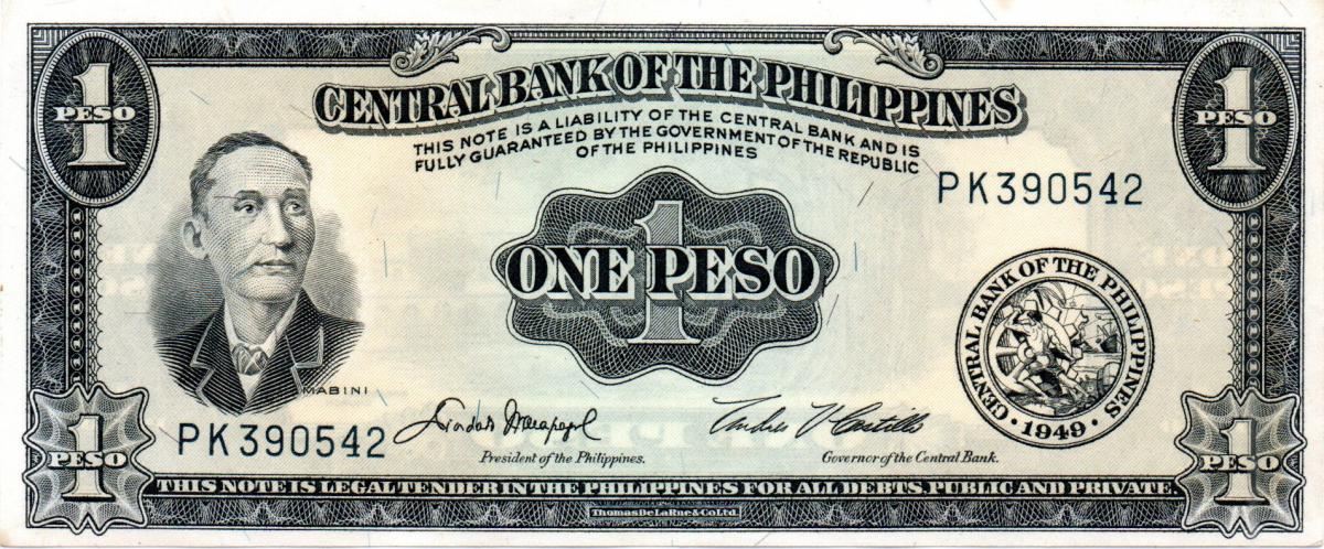 Front of Philippines p133f: 1 Peso from 1949