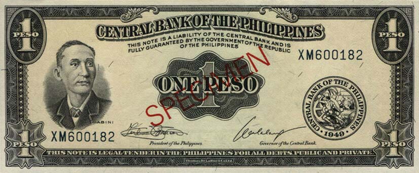 Front of Philippines p133s1: 1 Peso from 1949