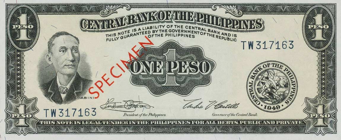 Front of Philippines p133s8: 1 Peso from 1949