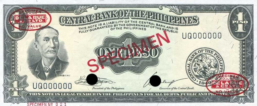 Front of Philippines p133s9: 1 Peso from 1949