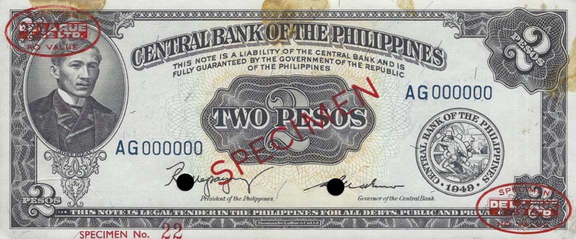 Front of Philippines p134s2: 2 Pesos from 1949