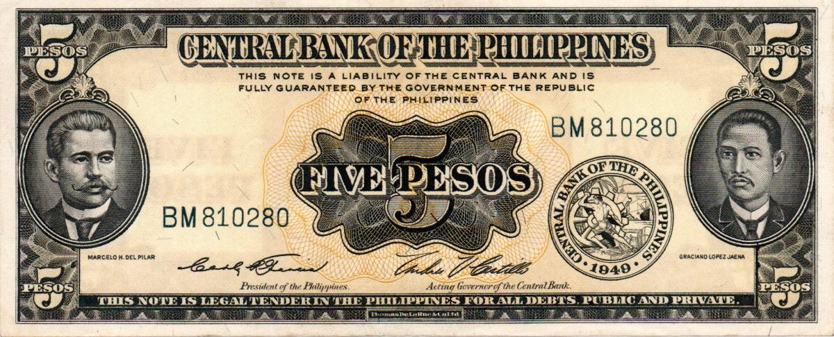 RealBanknotes.com &gt; Philippines p135d: 5 Pesos from 1949