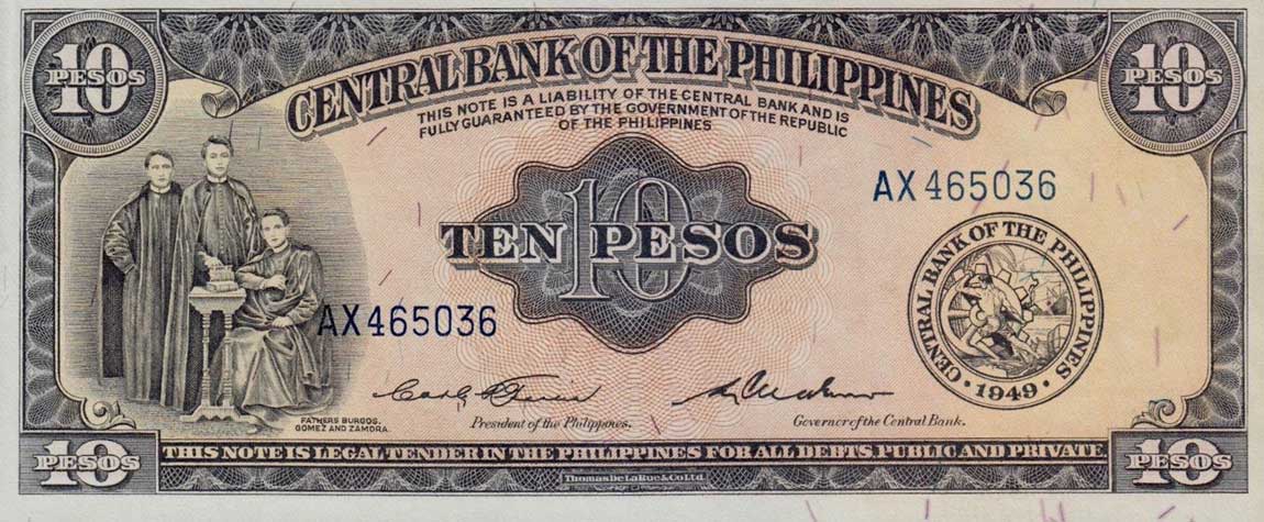 Front of Philippines p136c: 10 Pesos from 1949