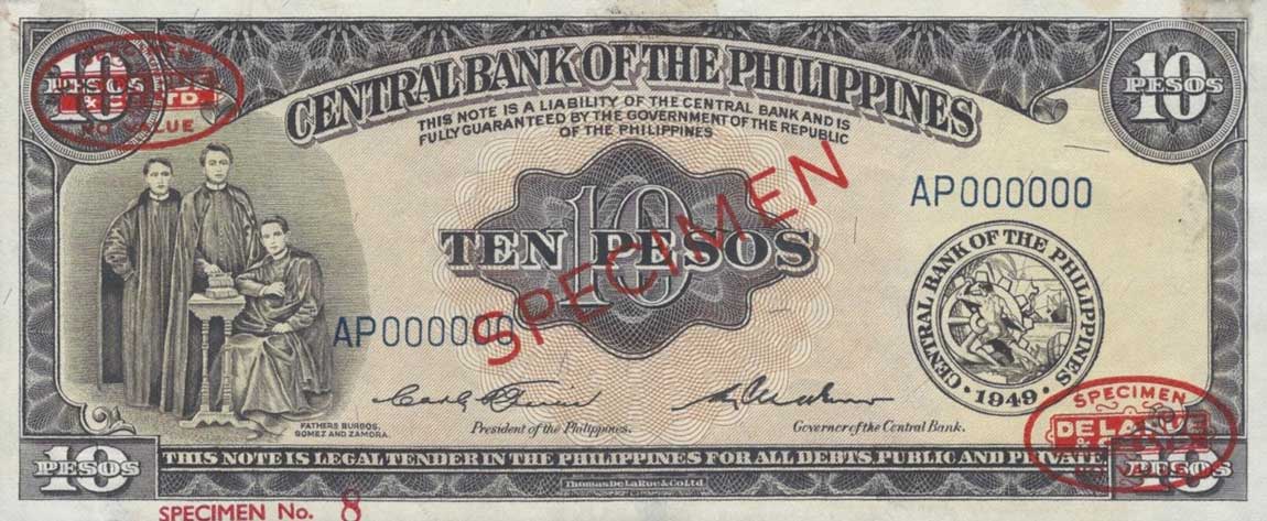 Front of Philippines p136s3: 10 Pesos from 1949