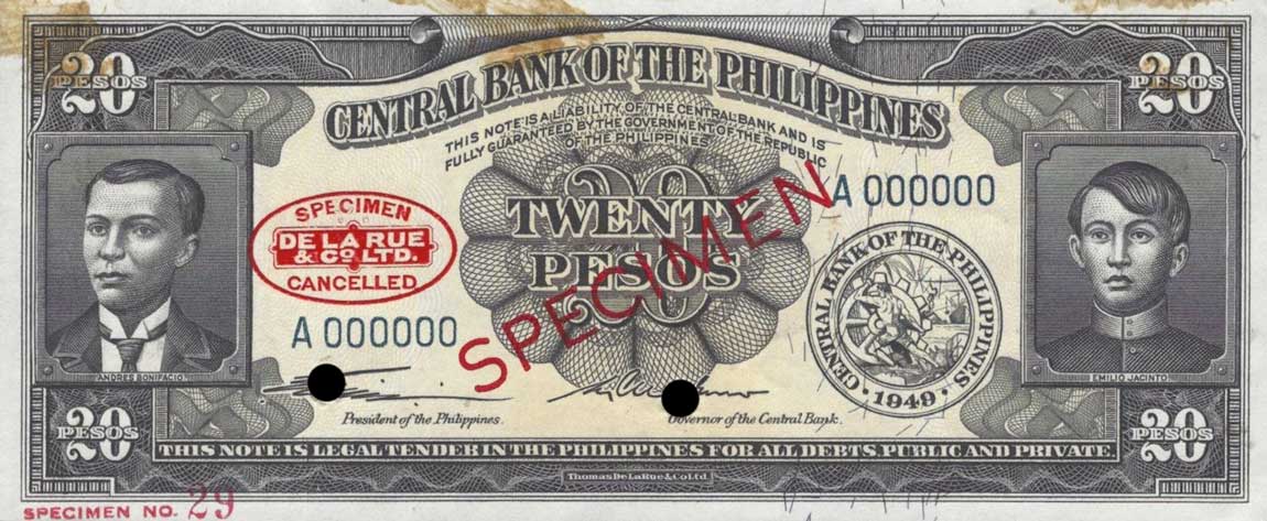 Front of Philippines p137s1: 20 Pesos from 1949