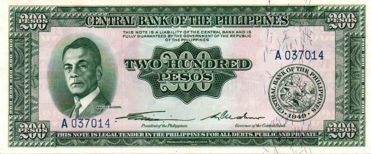 Front of Philippines p140a: 200 Pesos from 1949