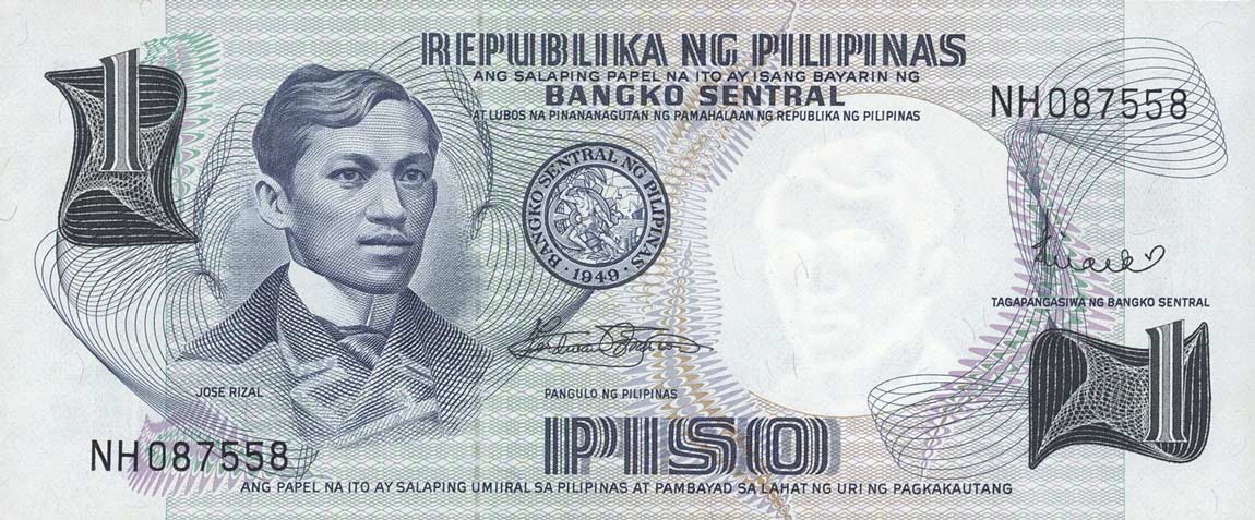 Front of Philippines p142b: 1 Piso from 1969