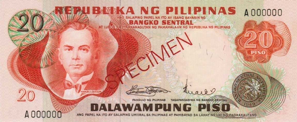 Front of Philippines p145s2: 20 Piso from 1969