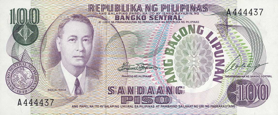 Front of Philippines p157a: 100 Piso from 1970