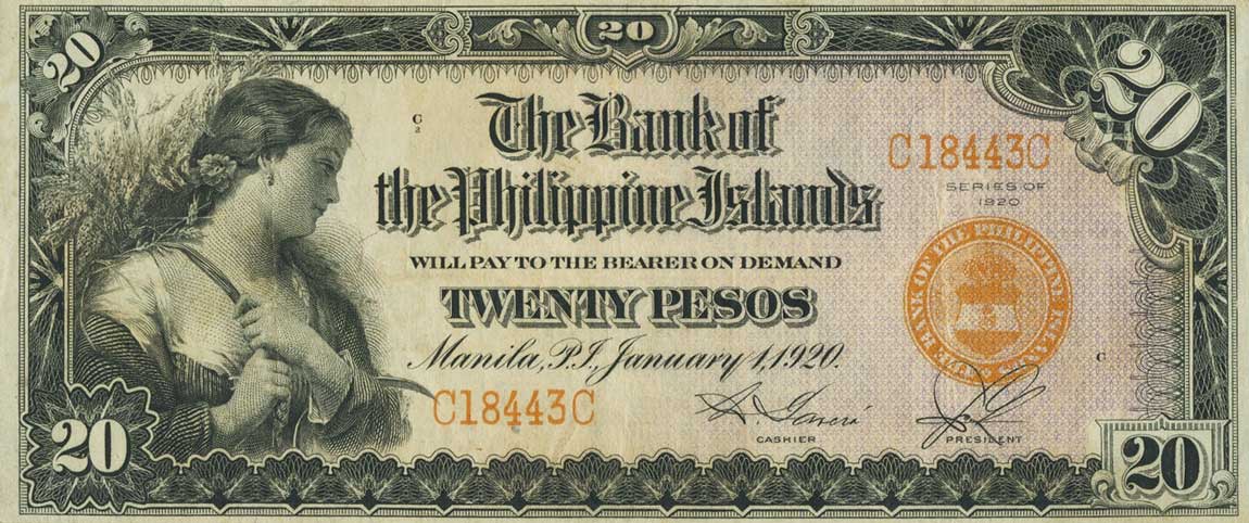 Front of Philippines p15a: 20 Pesos from 1920