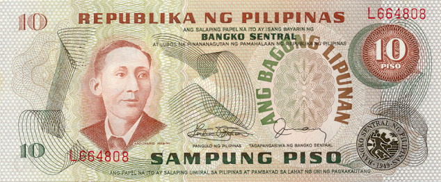 Front of Philippines p161d: 10 Piso from 1978