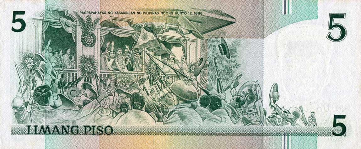 Back of Philippines p168c: 5 Piso from 1985