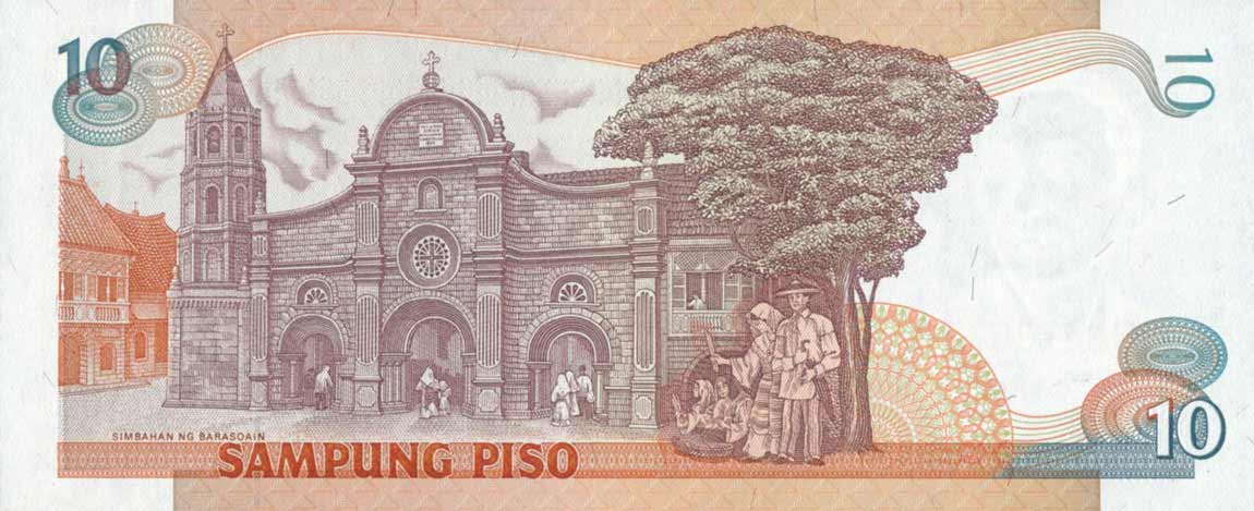 Back of Philippines p169e: 10 Piso from 1985