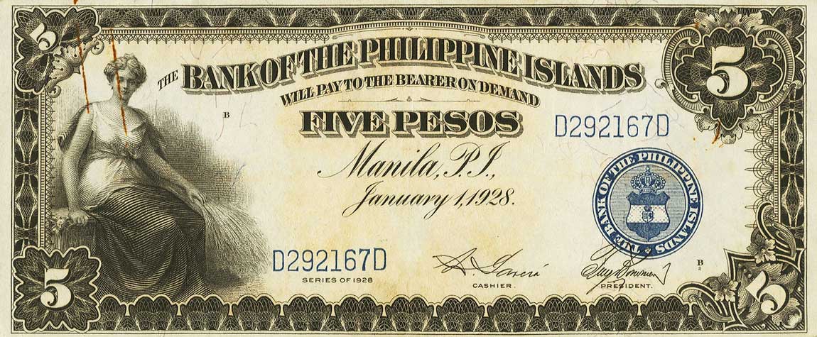 Front of Philippines p16a: 5 Pesos from 1928