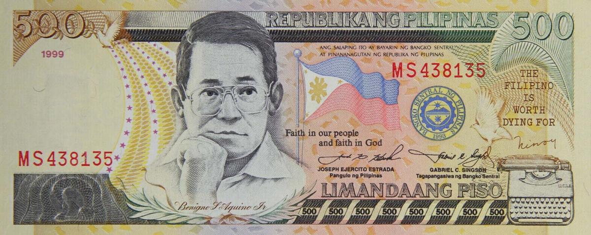 Front of Philippines p185b: 500 Piso from 1998